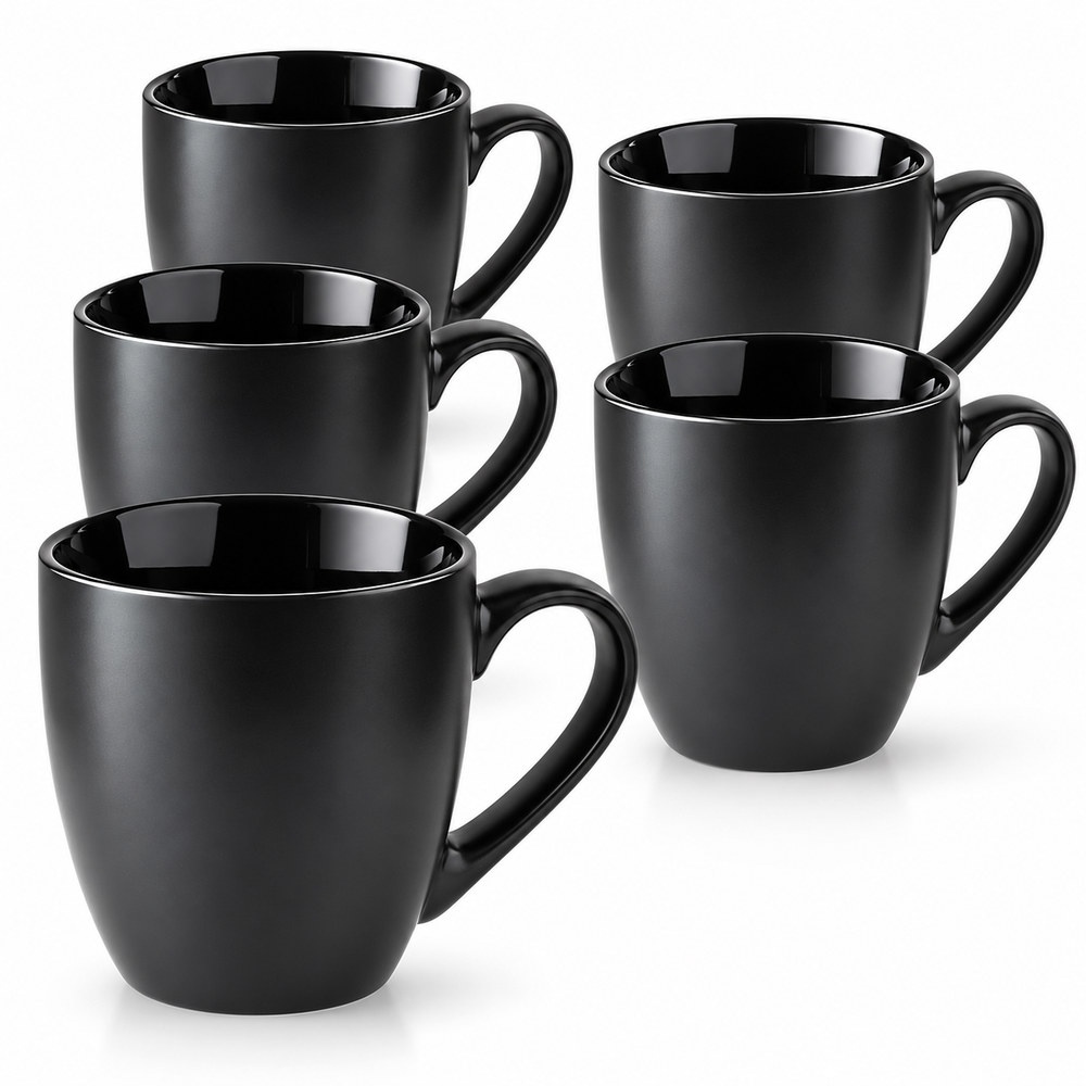 Set 6 Cani cafea si ceai MIAMIO Le Papillon, ceramica, 350 ml, negru mat