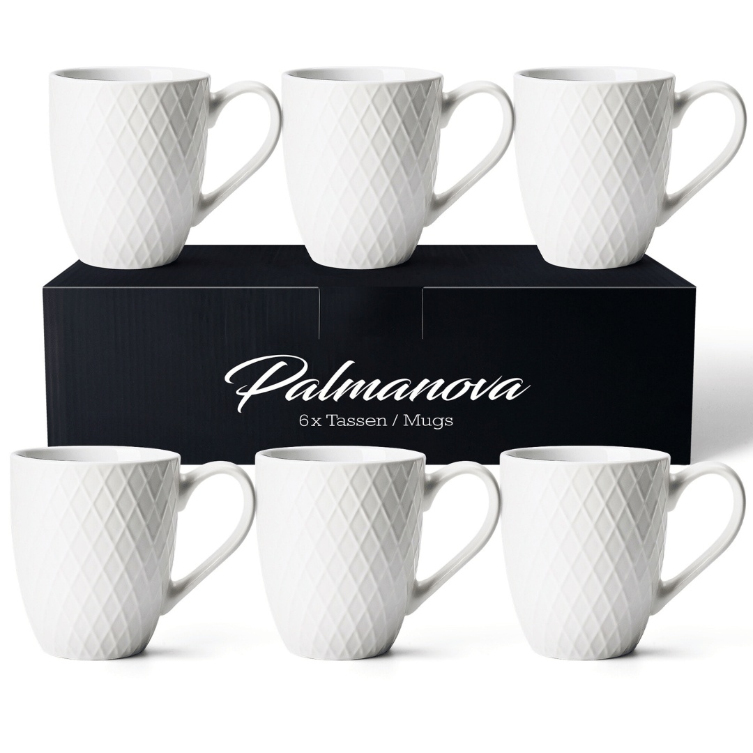 Set 6 Cani de cafea, colectia Palmanova, ceramica, Alb, 400ml