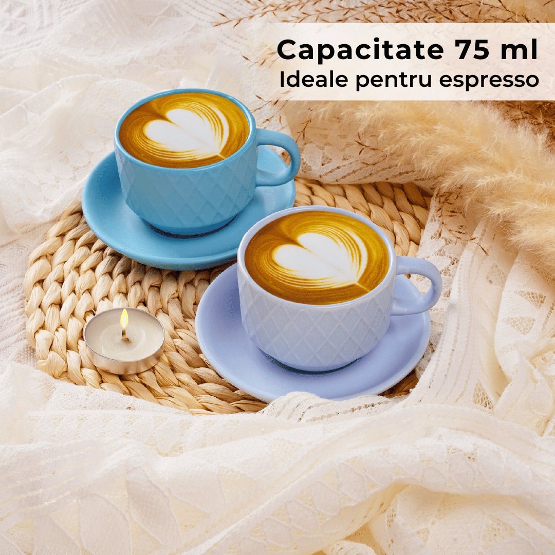 Set 6 Cesti de espresso cu farfurie, colectia Palmanova, ceramica, Ocean multicolor, 75 ml - 1 | YEO