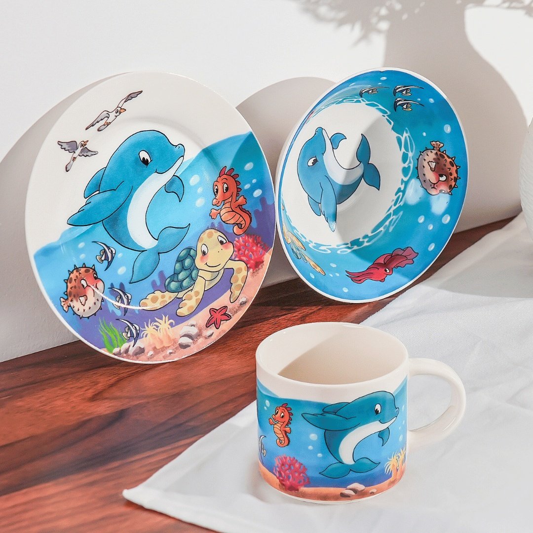 Set vesela pentru copii, colectia Ocean, farfurie 18cm, bol 380ml, cana 280ml, 3 piese ceramica - 3 | YEO