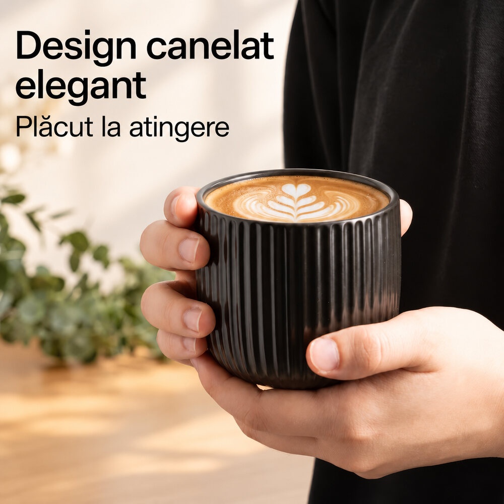 Design canelat, fără toartă MIAMIO Senita Negru, 250 ml