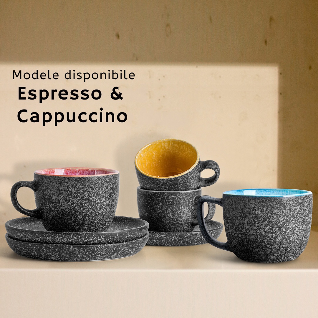 Set 6 Cesti de espresso cu farfurie, colectia Las Palmitas, ceramica, multicolor, 80 ml