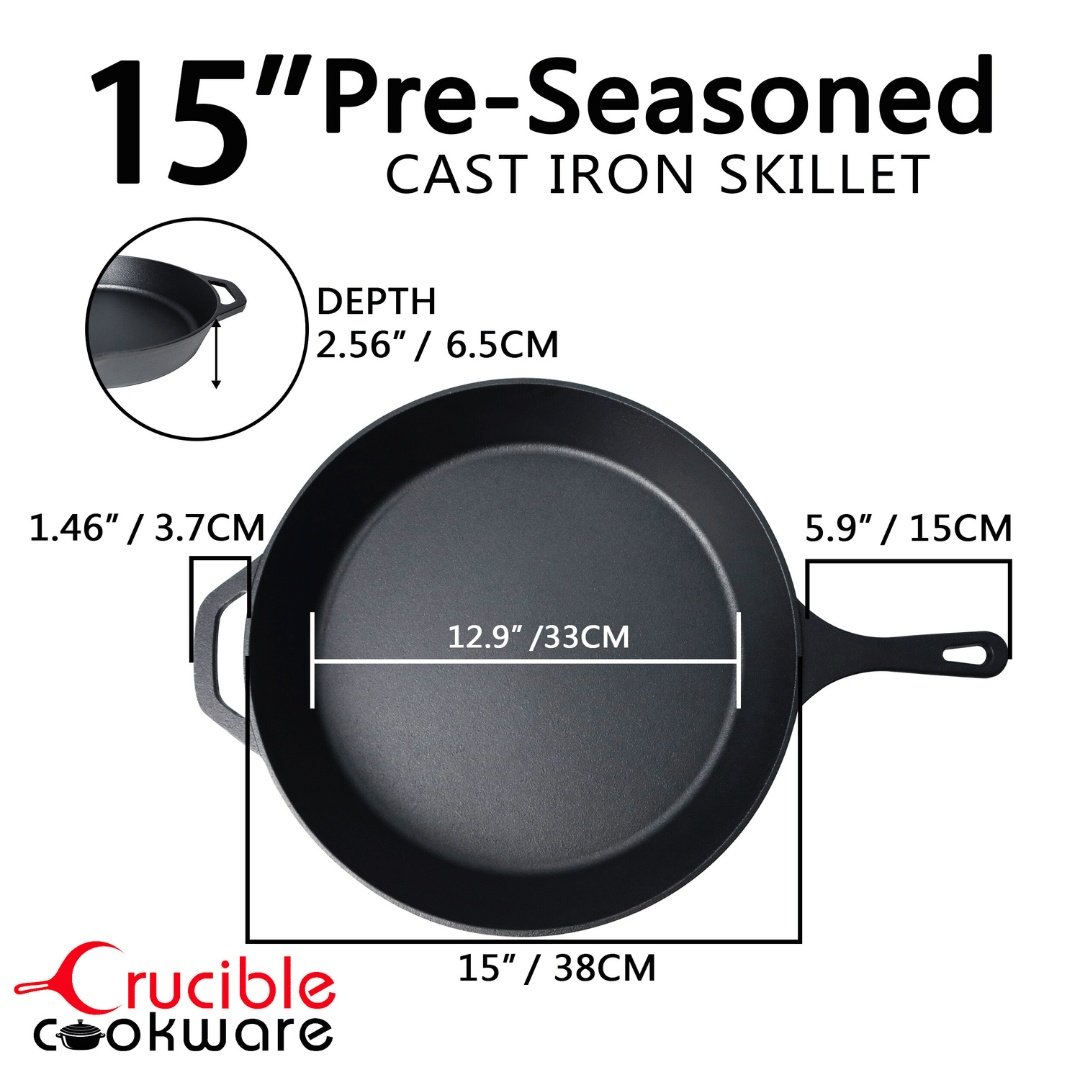 Tigaie din fonta cu capac din sticla, Crucible Cookware, 38 cm, pre-asezonata, racleta si zale de curatare si 2 suporturi din silicon termorezistent incluse - 1 | YEO