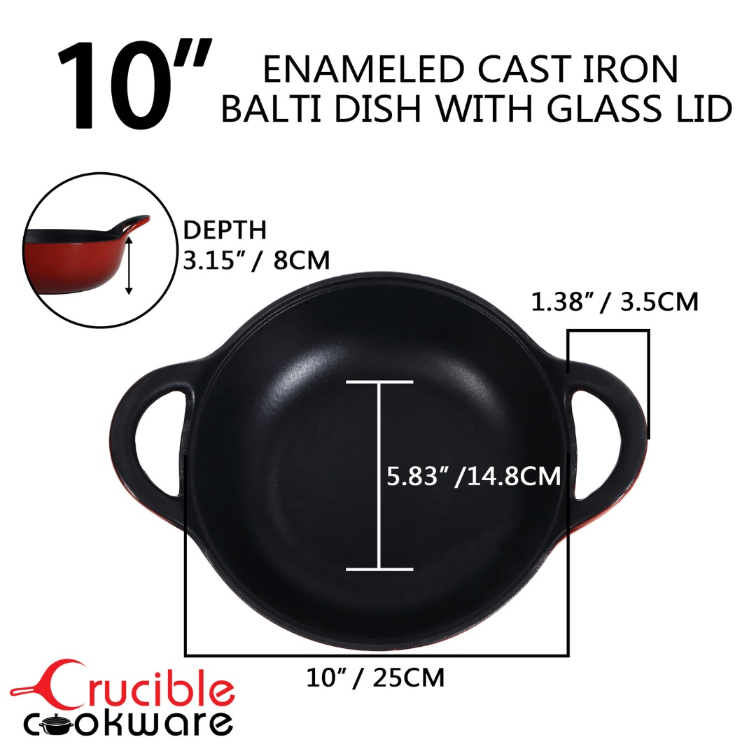 Cratita Balti din fonta emailata cu capac din sticla, Crucible Cookware, 25 cm, 2.8 L, rosie - 1 | YEO