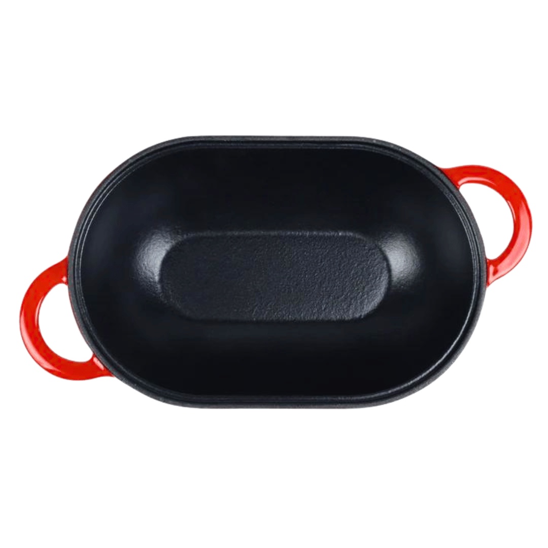 Oala fonta emailata pentru copt paine, Crucible Cookware, tip cuptor olandez cu capac, forma ovala, 24x16cm, 2.7 L, rosu - 3 | YEO