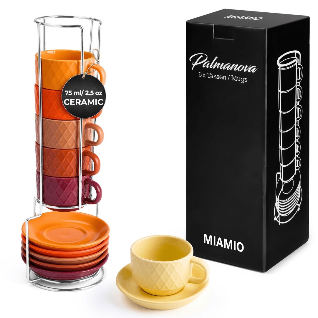 Set 6 Cesti de espresso cu farfurie, colectia Palmanova, ceramica, magma multicolor, 75 ml