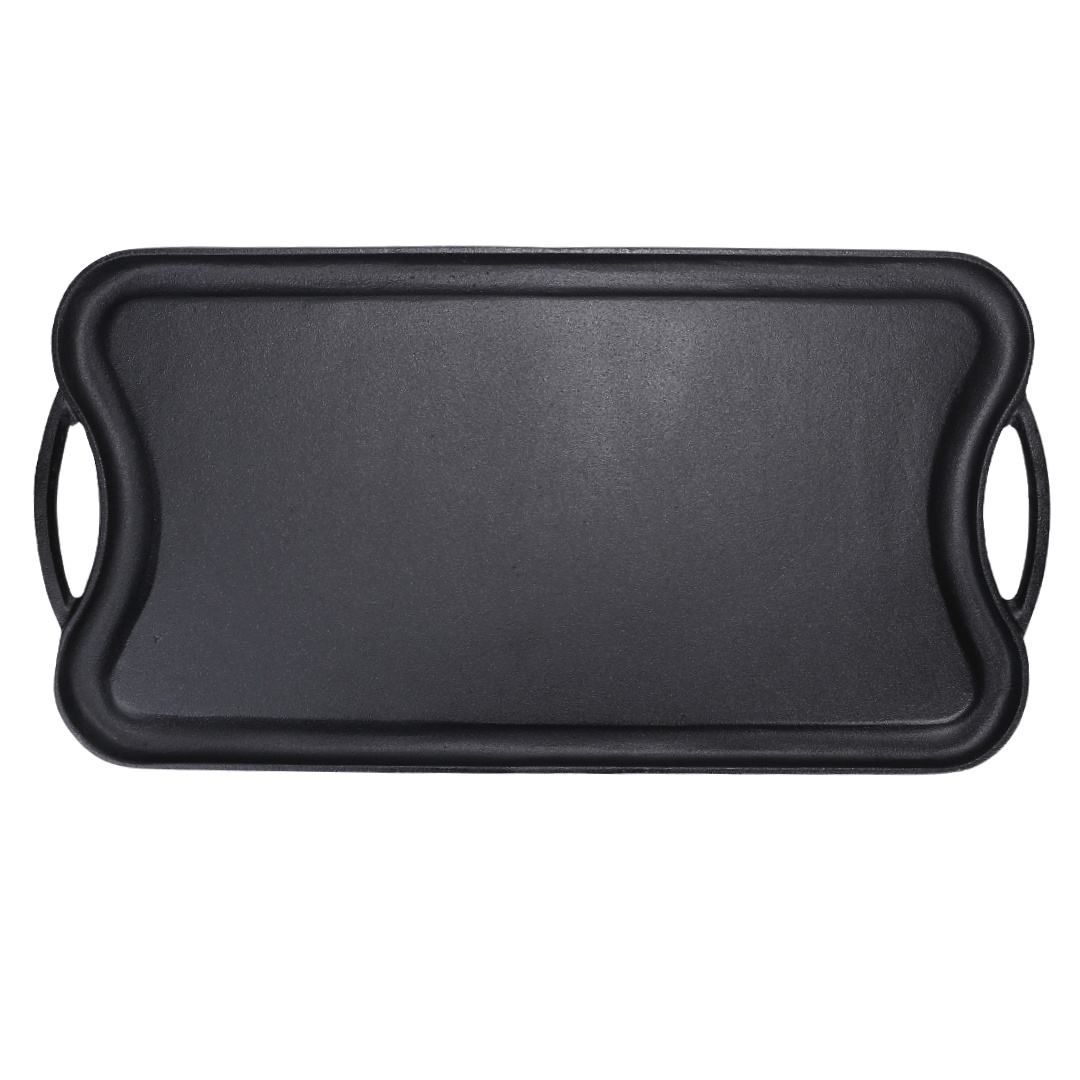 Tigaie Grill din fonta pre-asezonata, Crucible Cookware, cu 2 fete reversibile plita/gratar, 51x26cm, raclete din silicon pentru curatare incluse - 2 | YEO