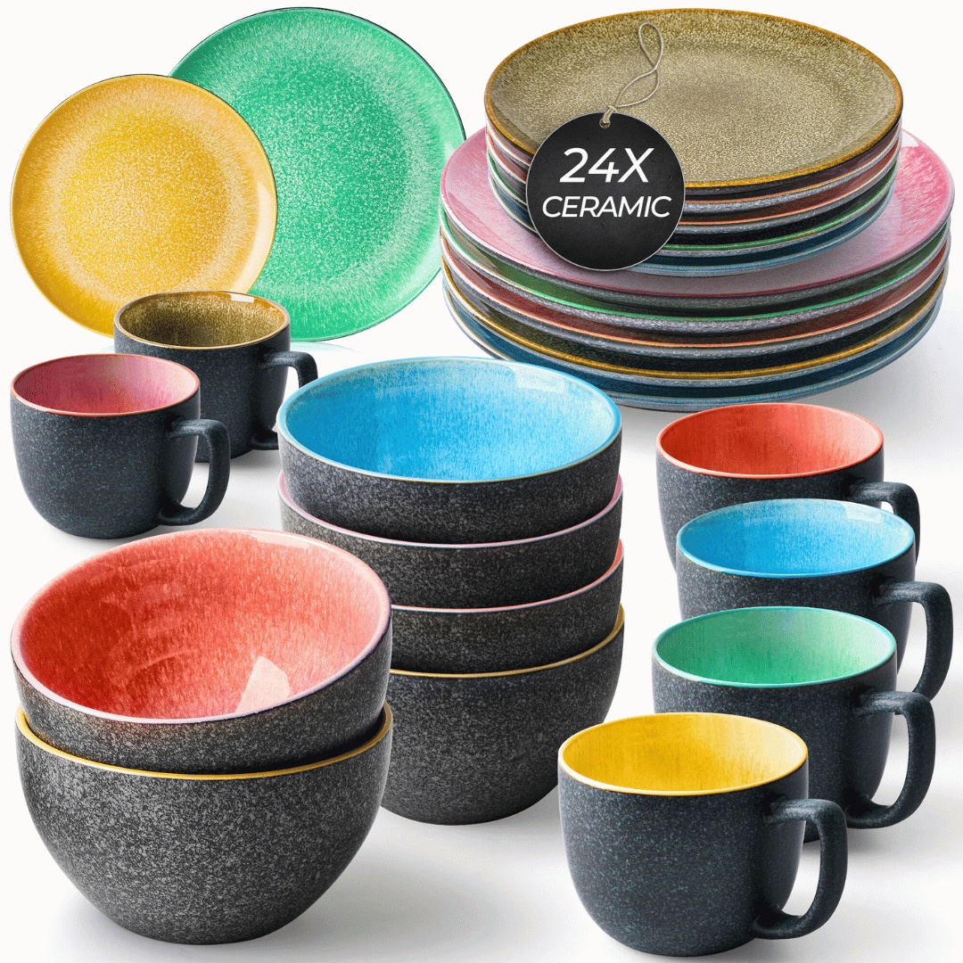 Serviciu de masa 6 persoane, set complet 24 piese, colectia Las Palmitas, ceramica, multicolor