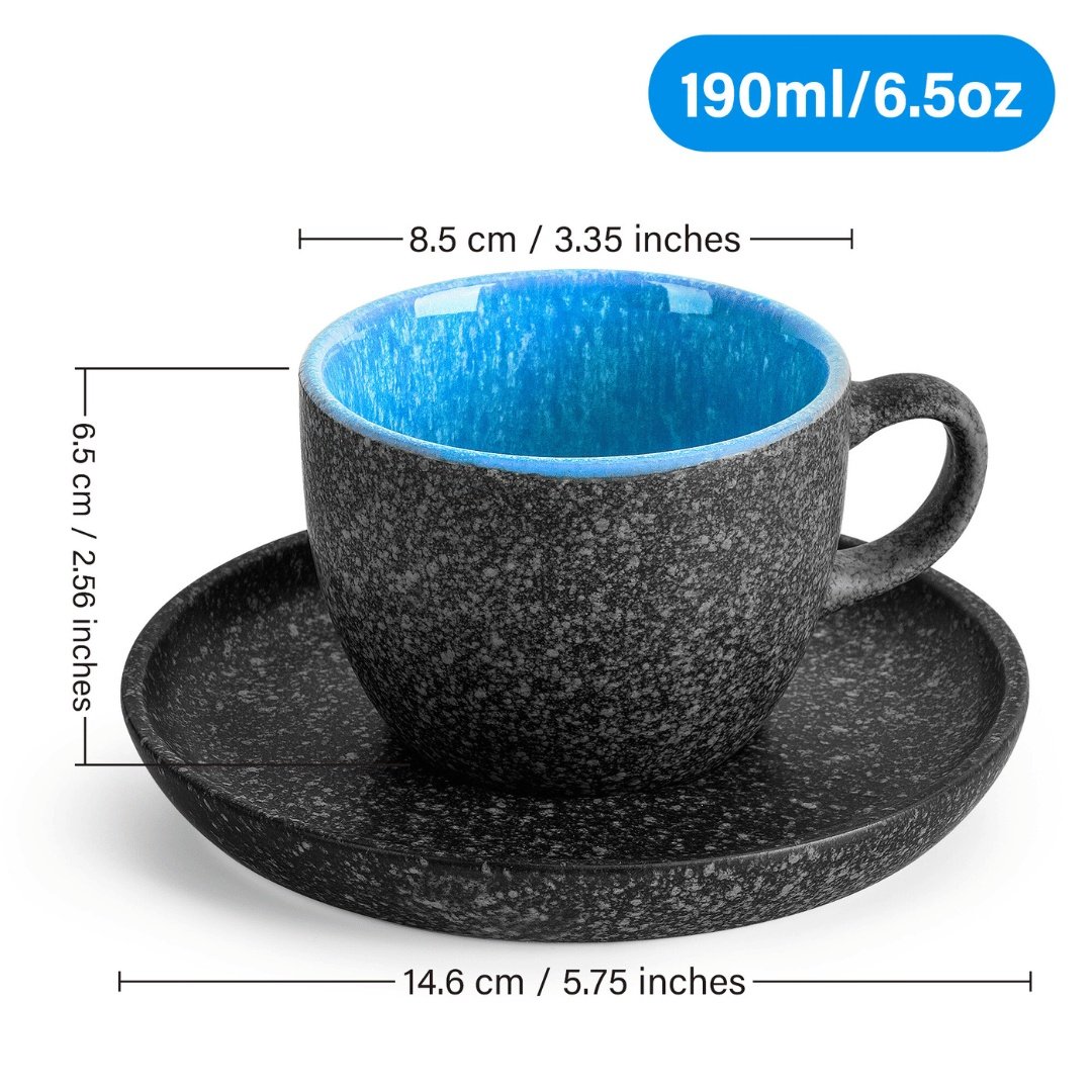 Set 6 Cesti de cafea cu farfurie, colectia Las Palmitas, ceramica, multicolor, 190 ml - 1 | YEO