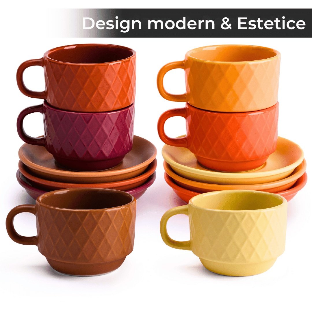 Set 6 Cesti de espresso cu farfurie, colectia Palmanova, ceramica, magma multicolor, 75 ml - 2 | YEO