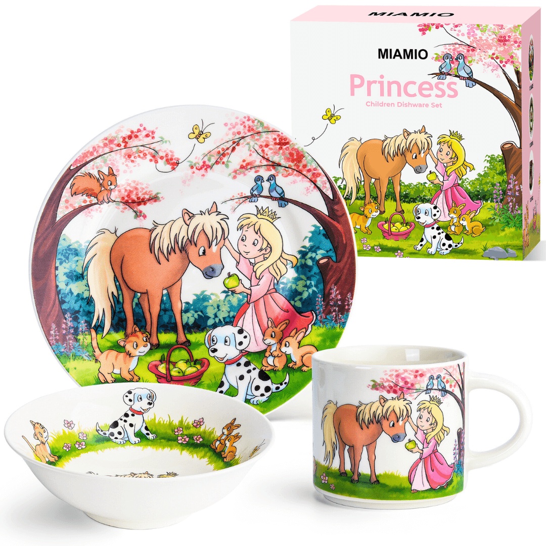 Set vesela pentru copii, colectia Princess, farfurie 18cm, bol 380ml, cana 280ml, 3 piese ceramica