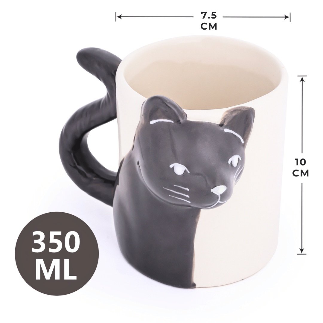 Set 2 Cani cuplu indragostiti, personalizate cu Pisicute 3D, cadou original pentru el&ea, cafea/ceai, ceramica, alb/negru, 350 ml - 1 | YEO