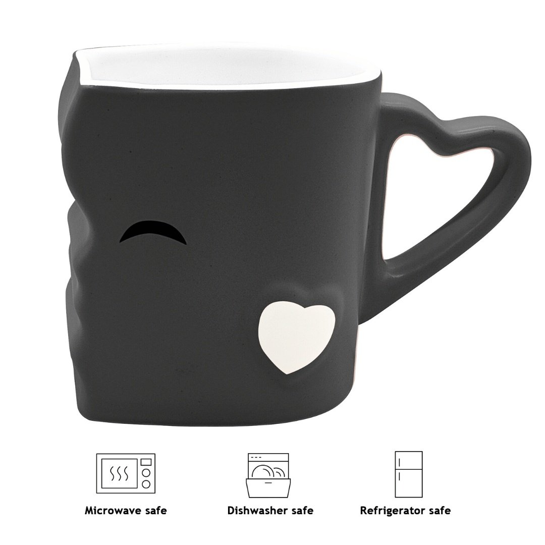 Set 2 Cani de cafea, Kissing Mugs, cadou pentru cupluri indragostiti, ceramica, alb/gri, 300 ml - 2 | YEO