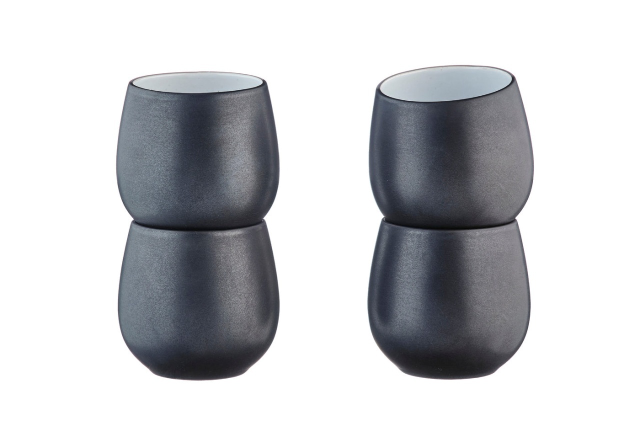 Set 4 Cani Cafea/Latte, Gourmet Onyx, ceramica, design negru mat