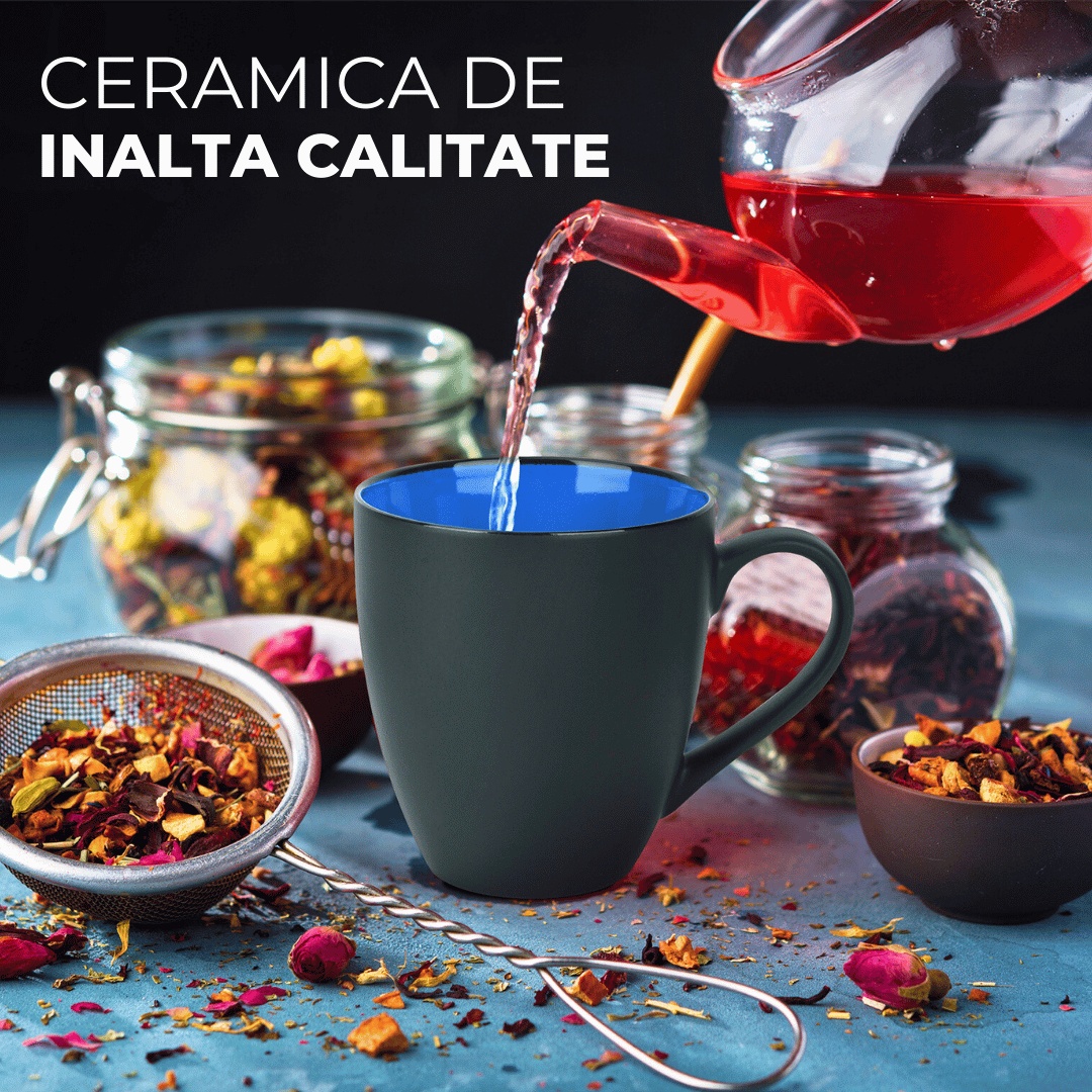 Set 6 Cani de cafea, colectia Le Papillon, ceramica, interior albastru, 350 ml - 3 | YEO