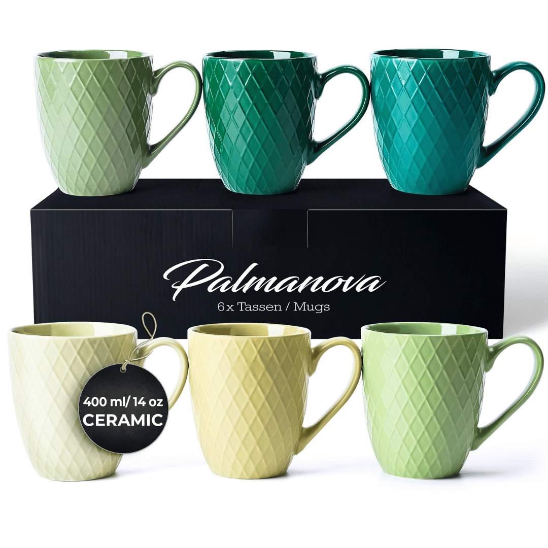 Set 6 Cani de cafea, colectia Palmanova, ceramica, Jungle multicolor, 400ml