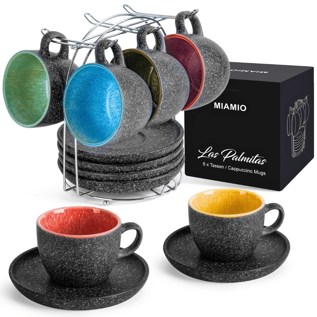 Set 6 Cesti de cafea cu farfurie, colectia Las Palmitas, ceramica, multicolor, 190 ml