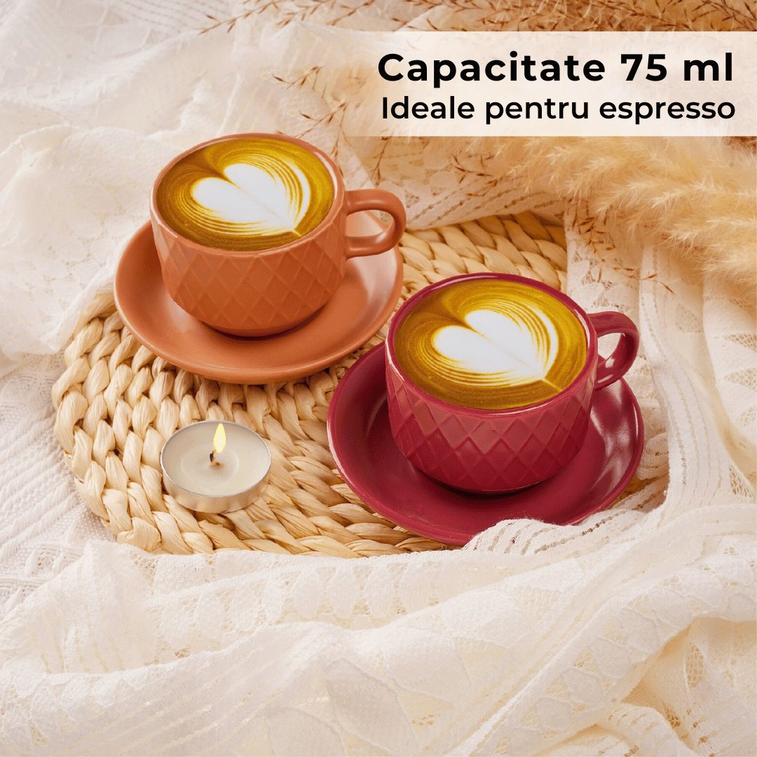 Set 6 Cesti de espresso cu farfurie, colectia Palmanova, ceramica, magma multicolor, 75 ml - 1 | YEO