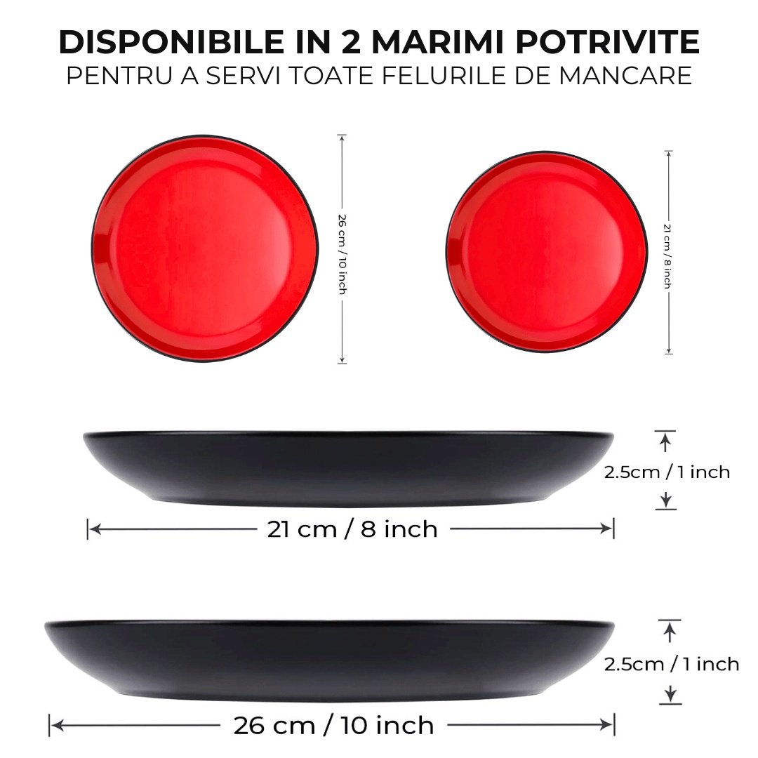 Set 6 Farfurii intinse, colectia Le Papillon, ceramica, rosu - 1 | YEO