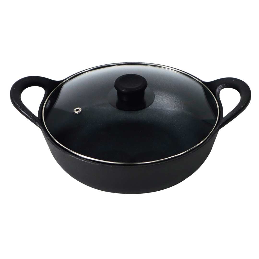 Cratita Balti din fonta cu capac din sticla, Crucible Cookware, 25 cm, 2.8 L