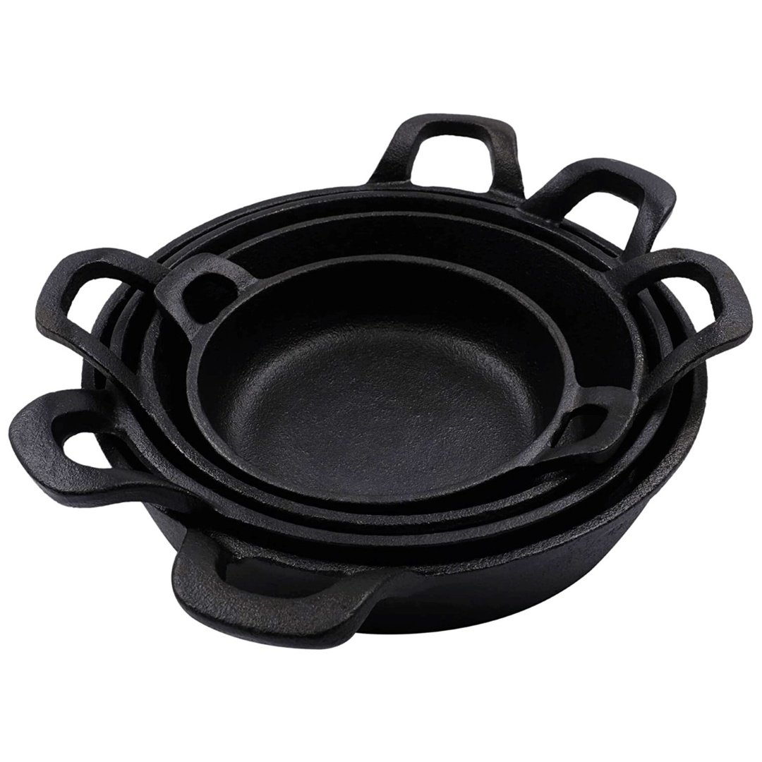 Set 4 Tigai din fonta cu manere, Crucible Cookware, pentru servire, gatire, coacere, 12-16-18-20 cm