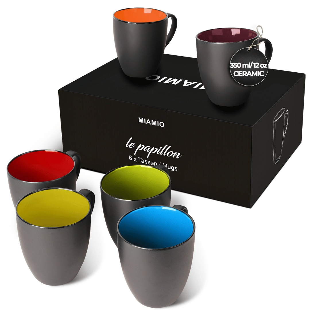 Set 6 Cani de cafea, colectia Le Papillon, ceramica, interior multicolor, 350 ml