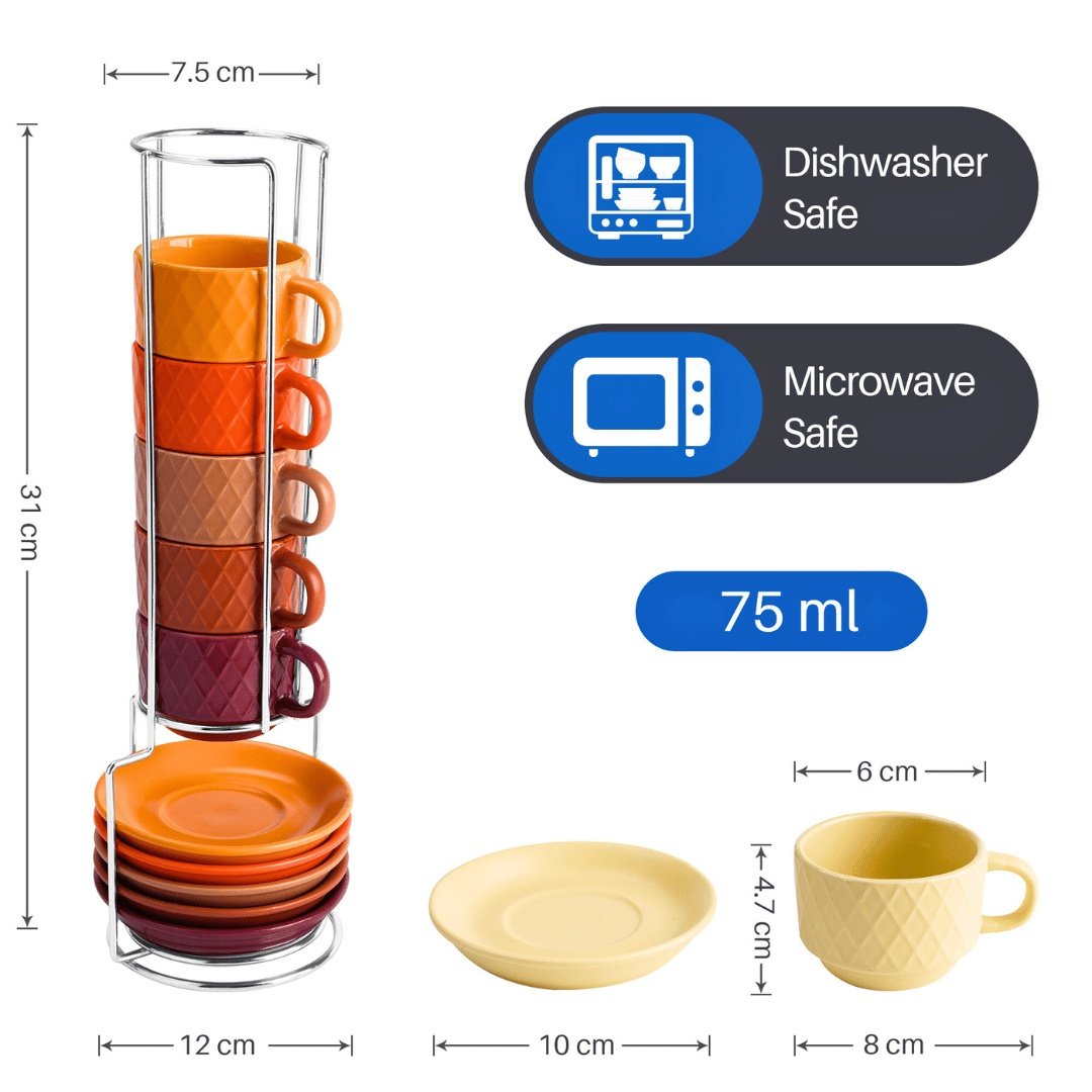 Set 6 Cesti de espresso cu farfurie, colectia Palmanova, ceramica, magma multicolor, 75 ml - 3 | YEO