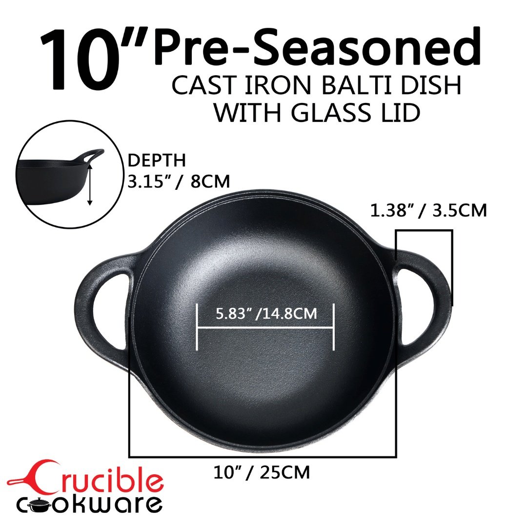 Cratita Balti din fonta cu capac din sticla, Crucible Cookware, 25 cm, 2.8 L - 1 | YEO