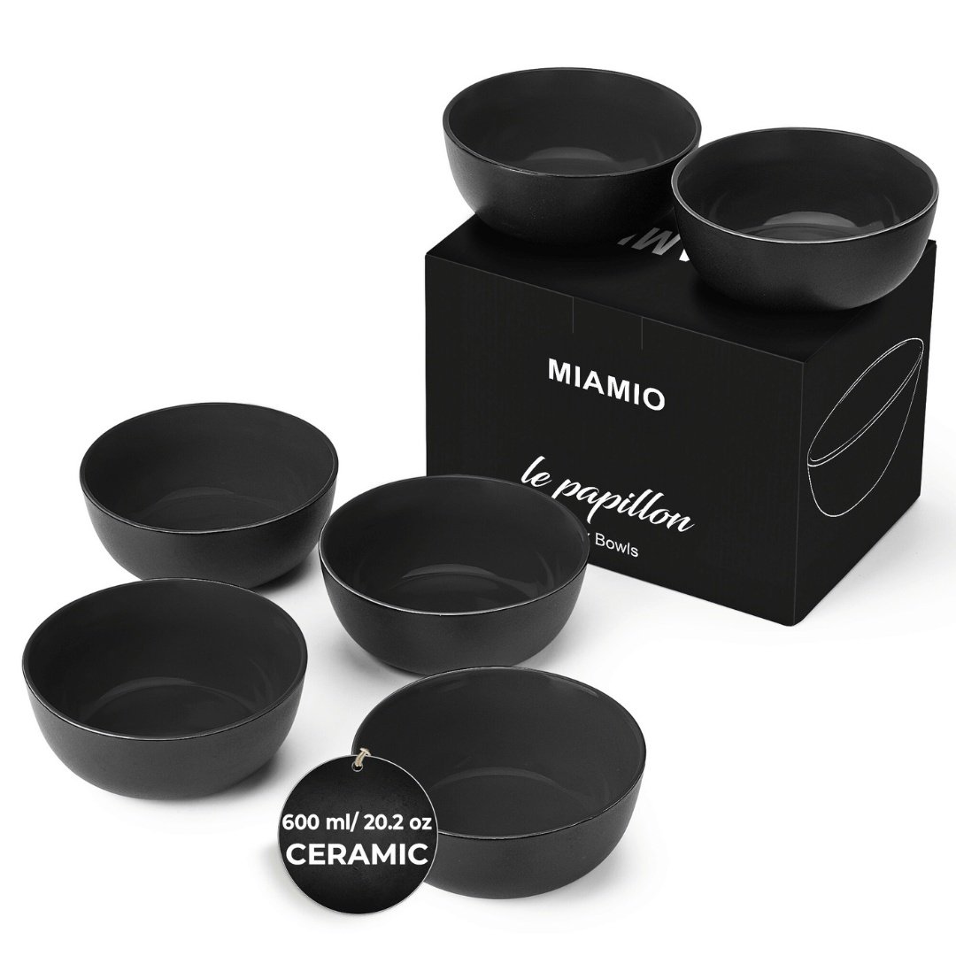 Set 6 Boluri ceramica, colectia Le Papillon, Negru, 600 ml