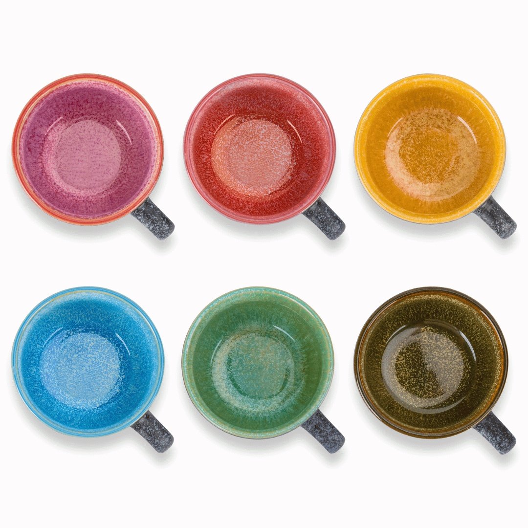 Set 6 Cesti de cafea cu farfurie, colectia Las Palmitas, ceramica, multicolor, 190 ml - 3 | YEO