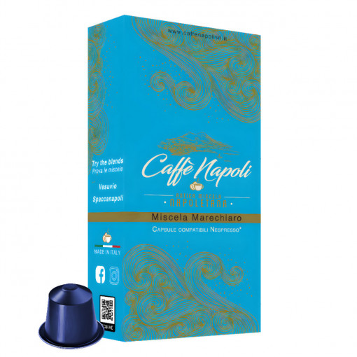 Capsule cafea artizanala, Caffé Napoli, Espresso MARECHIARO, compatibile cu sistemul NESPRESSO, 10 capsule aluminiu, 10 bauturi