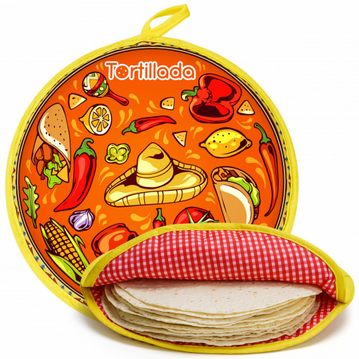 Pouch termic pentru tortilla, Tortillada, tip husa din bumbac, rotund, 30 cm, potrivit pentru depozitare/incalzire lipii la microunde
