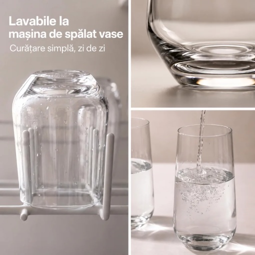 Pahare Riva compatibile cu mașina de spălat vase, detaliu de bază și servire cu apă
