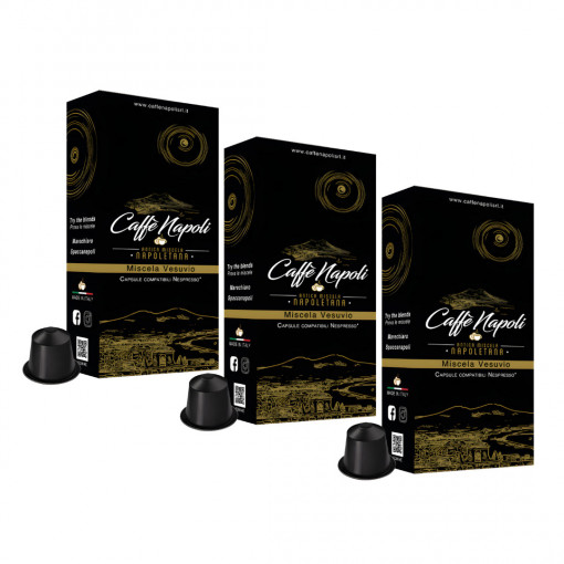 Set 3 x Capsule Cafea artizanala, Caffé Napoli, Vesuvio 100% Robusta, compatibile Nespresso, 30 capsule aluminiu x 6 g