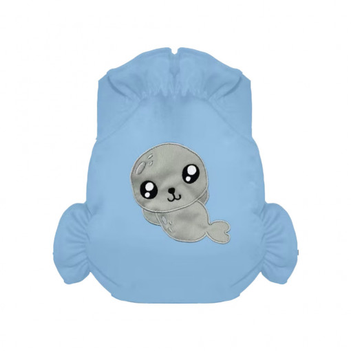 Costum chilotel de baie ELIOTT ET LOUP, cu scutec absorbant, pentru bebelusi, 0-3 ani+, imprimeu cu animalute, foca de mare, albastru