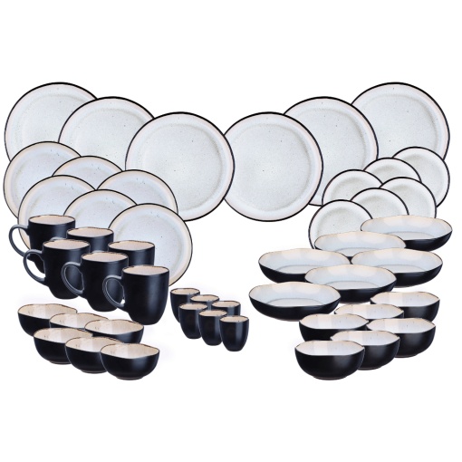 Serviciu de masa 6 persoane, set Complet 48 piese, colectia Iris, Cani/Cesti/Boluri/Farfurii intinse/adanci, ceramica glazurata, alb Ivory