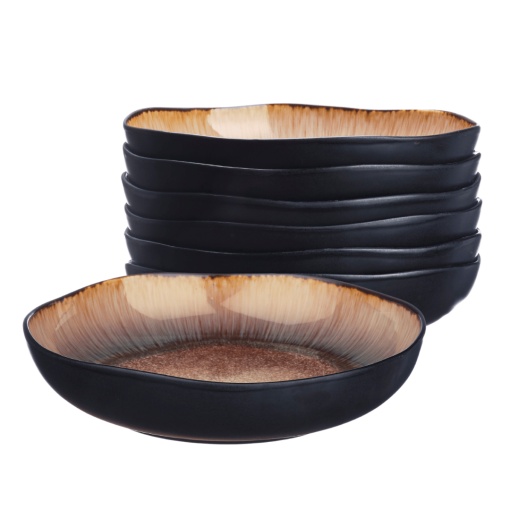 Set 6 Farfurii adanci, colectia Iris, ceramica glazurata, Ø22,5 cm, castaniu Wild