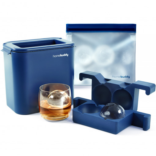 Forma din silicon, HomeBuddy, pentru cuburi de gheata in forma de sfera 6 cm, pentru bauturi si cocktail, punga de depozitare inclusa