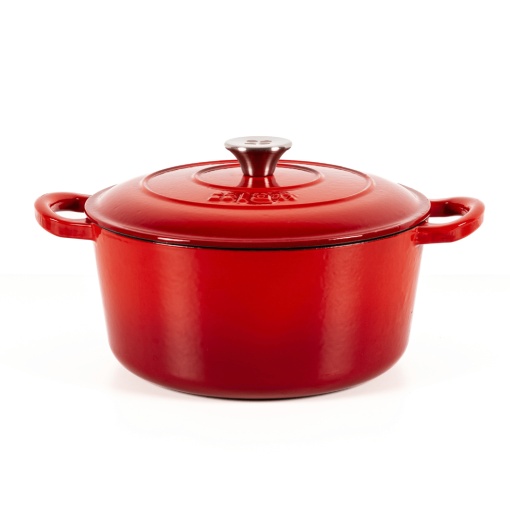 Oala fonta emailata cu capac, 4.8L, 26cm, Cocotte tip ceaun cuptor olandez, rosu Cherry - Lätt Home
