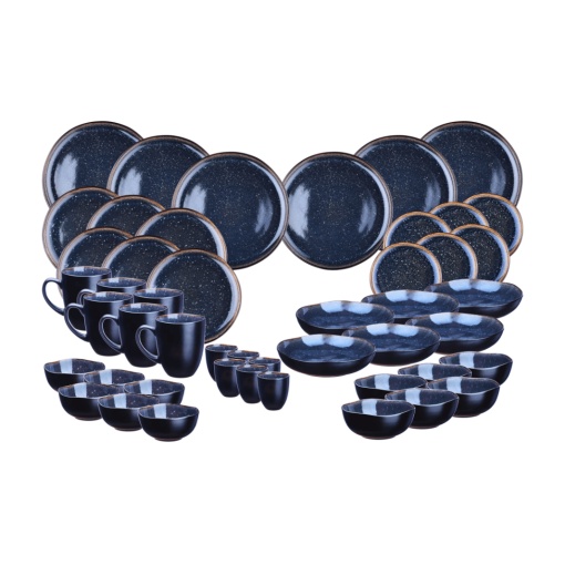 Serviciu de masa 6 persoane, set Complet 48 piese, colectia Iris, Cani/Cesti/Boluri/Farfurii intinse/adanci, ceramica glazurata, albastru Night
