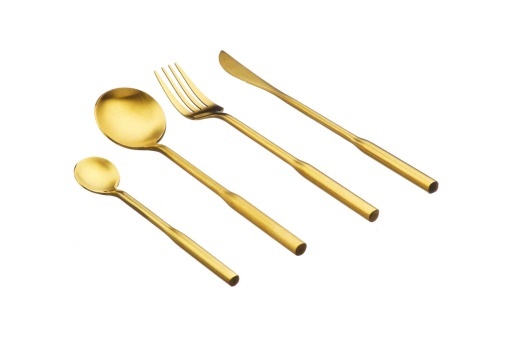 Set 24 Tacamuri inox ABEL, 6 persoane, 6 x Cutite, 6 x Linguri, 6 x Furculite, 6 x Lingurite, Otel inoxidabil, design modern, Auriu mat