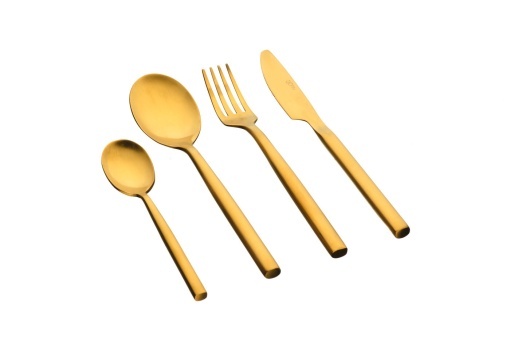 Set 24 Tacamuri inox NILS, 6 persoane, 6 x Cutite, 6 x Linguri, 6 x Furculite, 6 x Lingurite, Otel inoxidabil, design elegant, Auriu mat