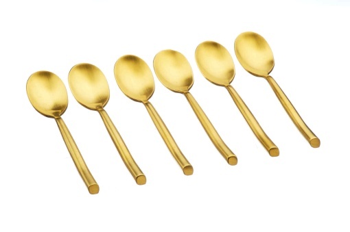 Set 6 lingurițe cafea KNUT, oțel inoxidabil, curbe asimetrice, auriu mat