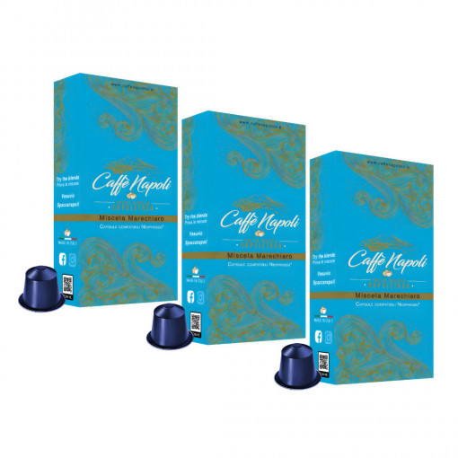 Set 3 x Capsule Cafea artizanala, Caffé Napoli, Marechiaro, 70% Arabica 30% Robusta, compatibile Nespresso, 30 capsule aluminiu x 6 g