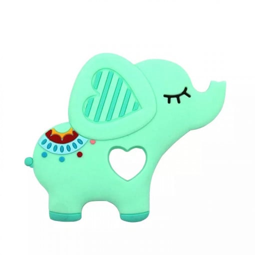Jucarie pentru dentitie Babynio, din silicon alimentar pentru bebelusi, in forma de elefantica, verde