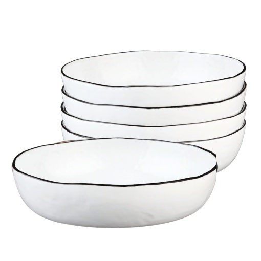 Set 4 Farfurii adanci 1000 ml din Gresie Ceramica PURE Alb Zapada