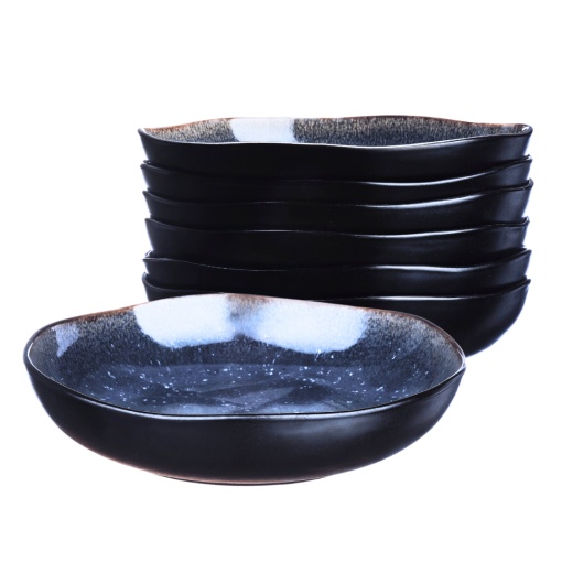 Set 6 Farfurii adanci, colectia Iris, ceramica glazurata, Ø22,5 cm, albasstru Night
