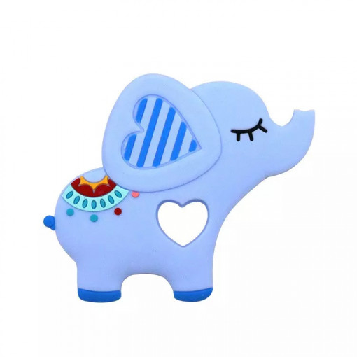 Jucarie pentru dentitie Babynio, din silicon alimentar pentru bebelusi, in forma de elefantica, albastra