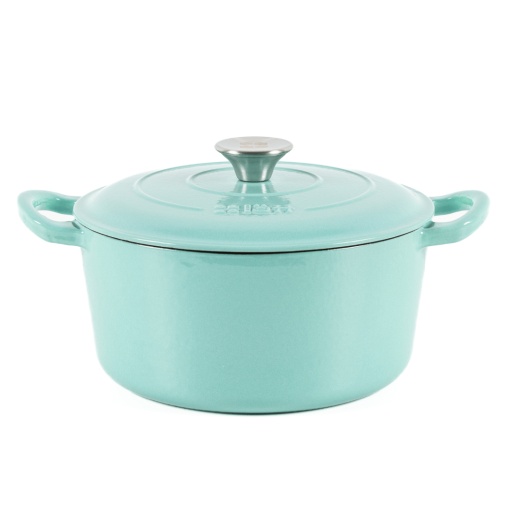 Oala fonta emailata cu capac, 4L, 23cm, Cocotte tip ceaun cuptor olandez, verde Menta - Lätt Home