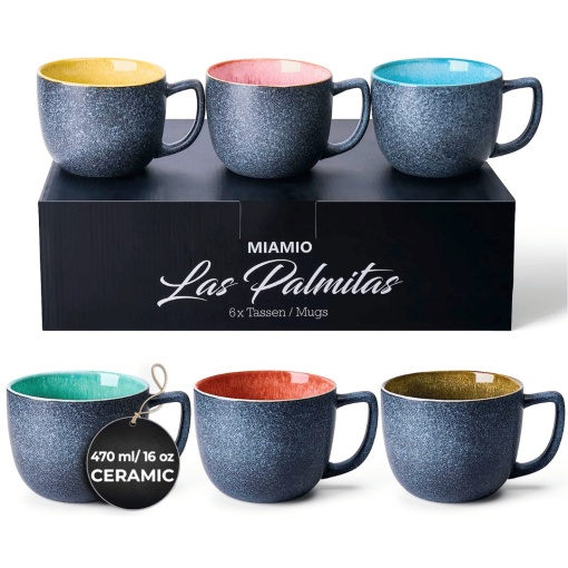 Set 6 Cani Caffé latte, colectia Las Palmitas, ceramica, multicolor, 470 ml